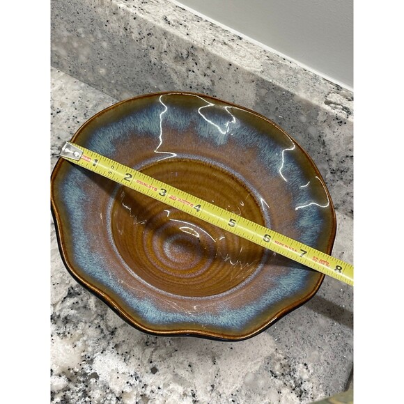 Studio Art Pottery Flared Ruffle Edge Glazed Shallow Bowl Dish Bill Campbell? - Picture 8 of 9